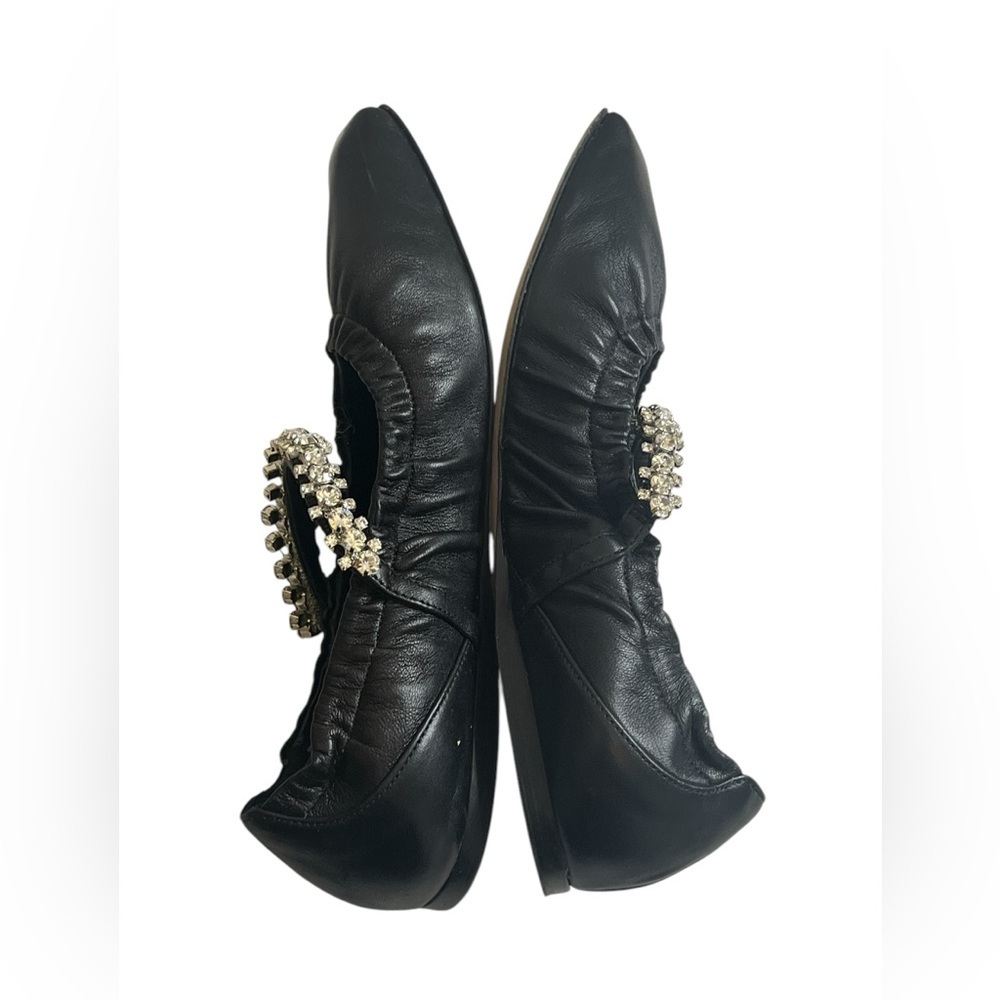 Jimmy Choo Gai Square-Toe Crystal-Strap Leather Ballerina Flats 34, pre-owned. - Picture 3 of 16